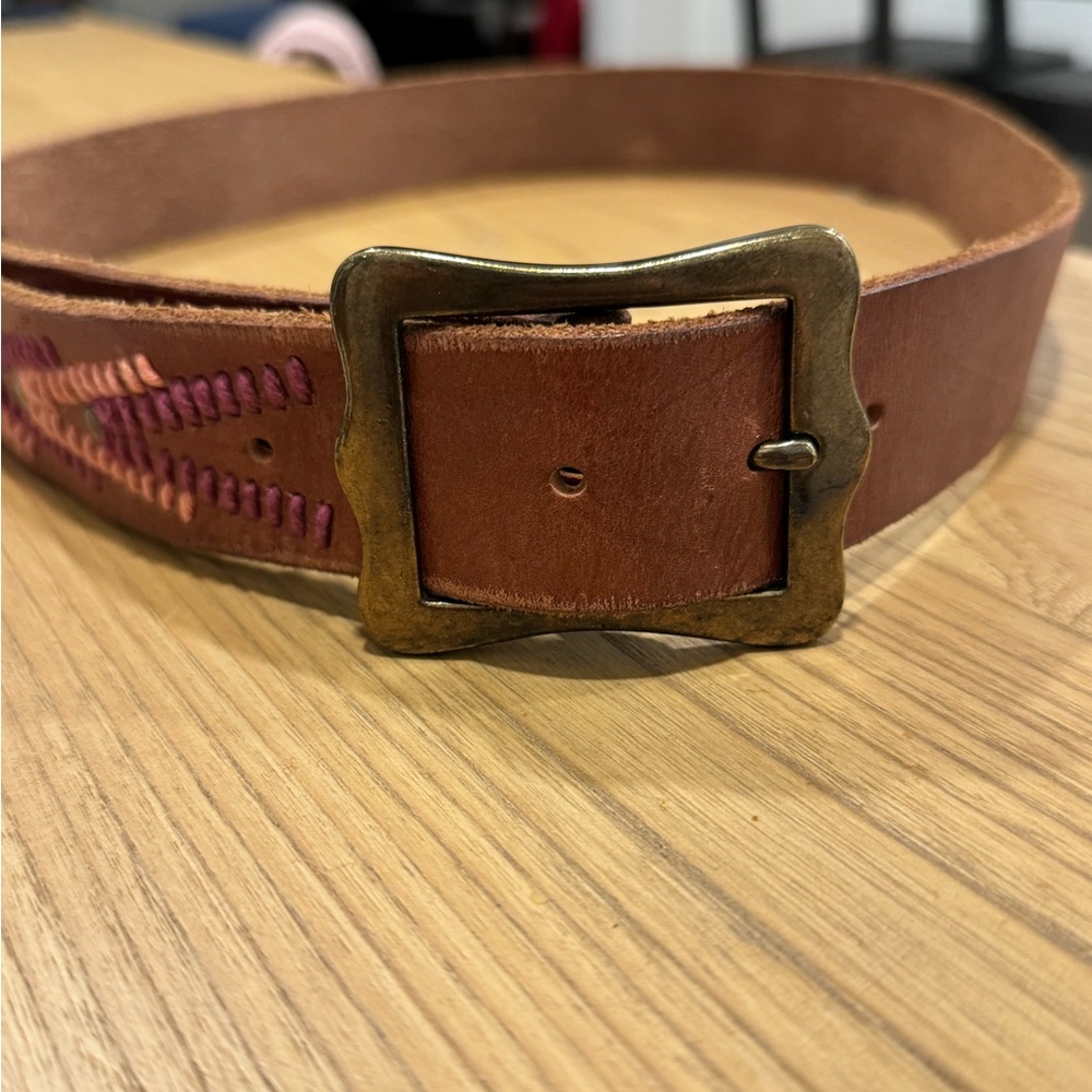 Lucky Brand Embroidered Beaded Boho   Brown Genuine Leather Belt Sz L - Picture 7 of 15